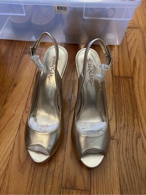 Lilly Pulitzer Metallic Gold Peep-Toe Slingbacks